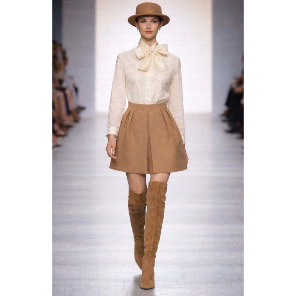 Stella McCartney Camel Hair / Lana Wool Pleated Mini Skirt In Caramel Sz 44 (M)